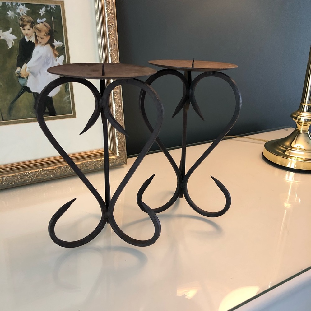 Brown metal candle sticks. Set of 2.
